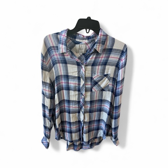 Rails Hunter Plaid Button Down Shirt Flannel Ivory Bluebell Pink Size Large - Picture 4 of 9